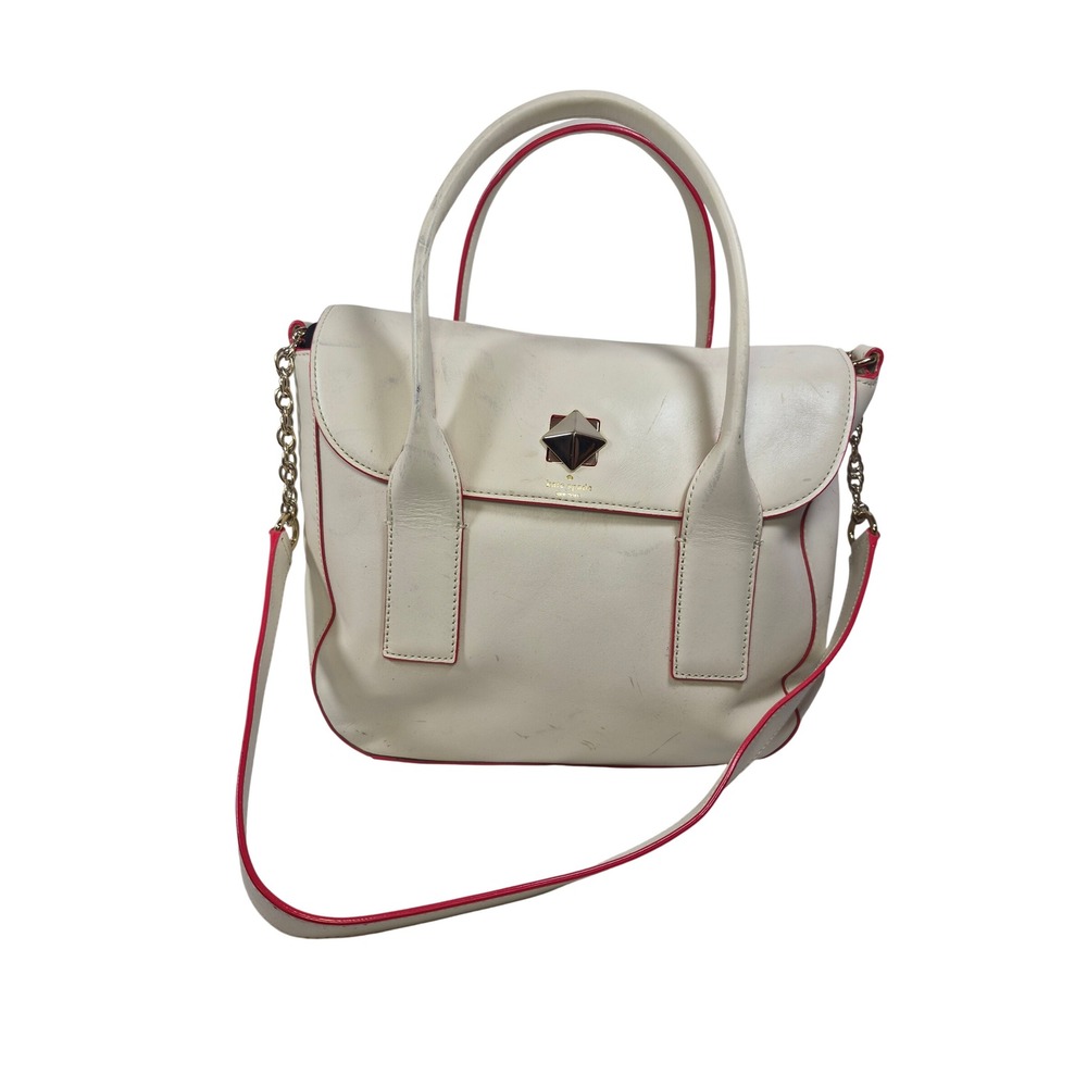 Kate Spade 2 Park Avenue Leather Flap Satchel Bag Pyramid Turnlock Purse READ